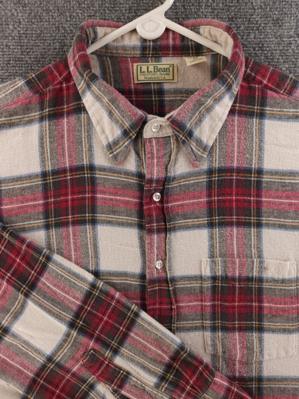 VTG LL Bean Flannel Button-Down Plaid Cotton USA Red White Green XXL Tall Pocket